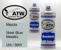 Preview: Mazda, Steel Blue Metallic, UN / 39W: 400ml Sprühdose + 400ml Klarlack - Set, von ATW Autoteile West.